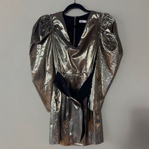 Metallic Gold Puff Sleeve Dress